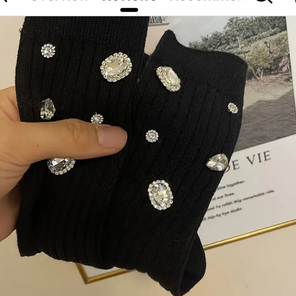 Black Rhinestone Socks - Picture 3 of 3